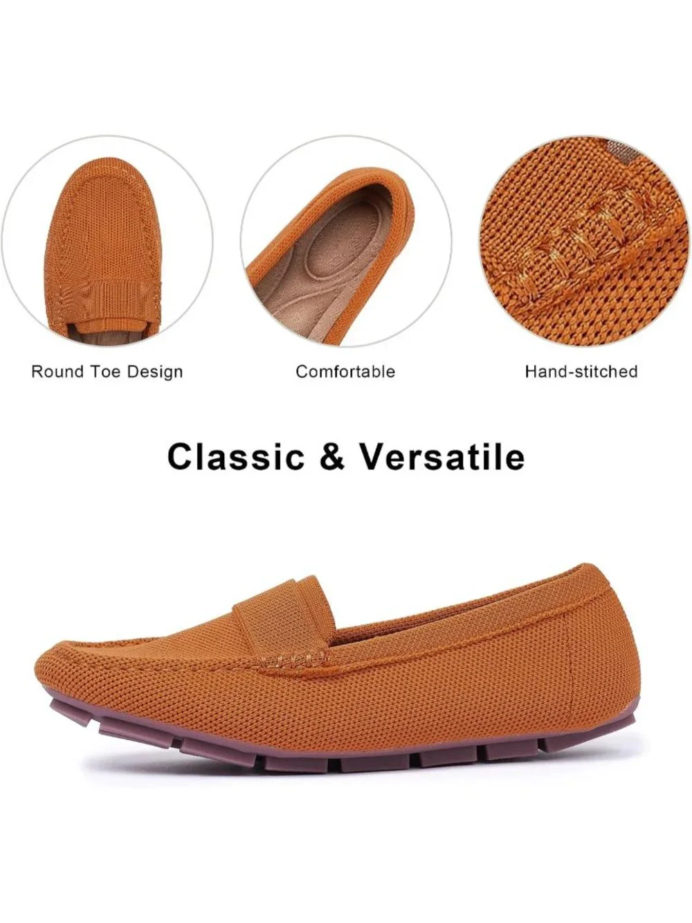 🆕Women's Orange Mesh fabric Loafer Shoes Comfortable Casual Flat Shoes